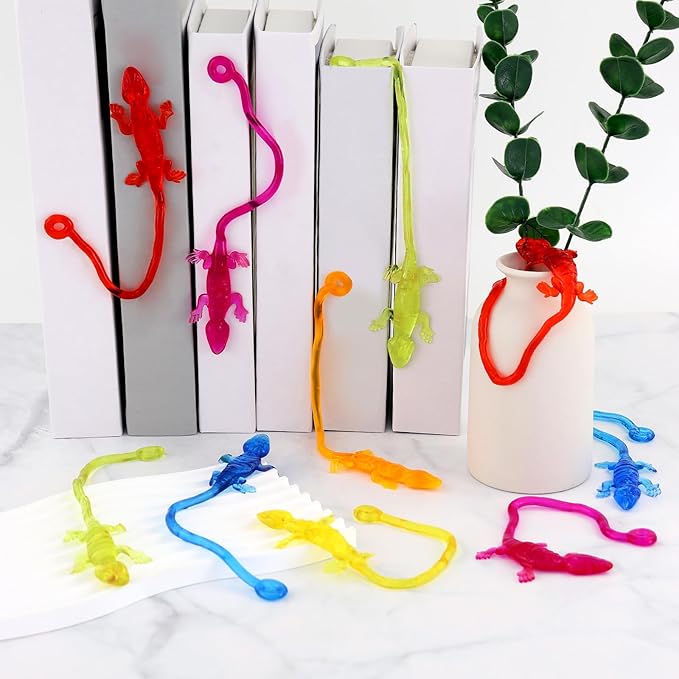 24PCS Sticky Geckos, Stretchy Sticky Lizards for Kids, Rubbery Lizards Toys for Halloween Party Favors Goodie Bags Easter Egg, Rubbery Reptile Toys for Children Gift Students Rewards
