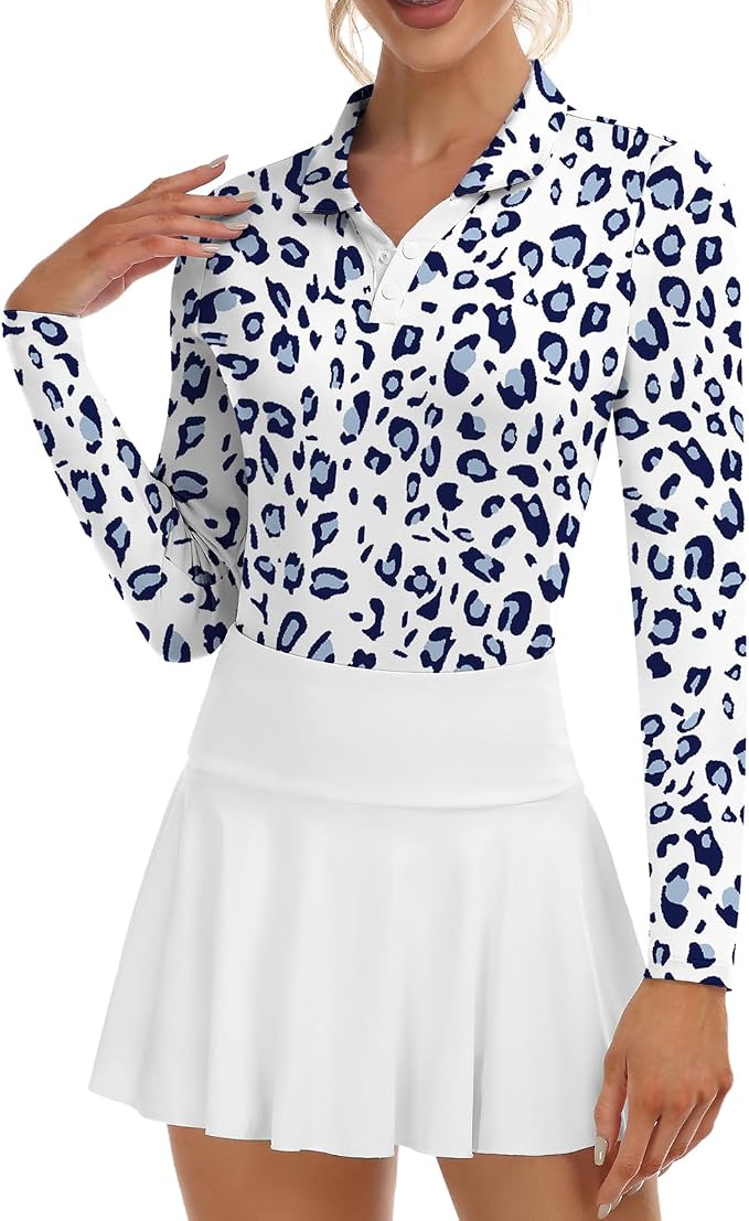 Soneven Womens Golf Shirts Moisture Wicking V Neck Long Sleeve Polo Shirts Collared Tops