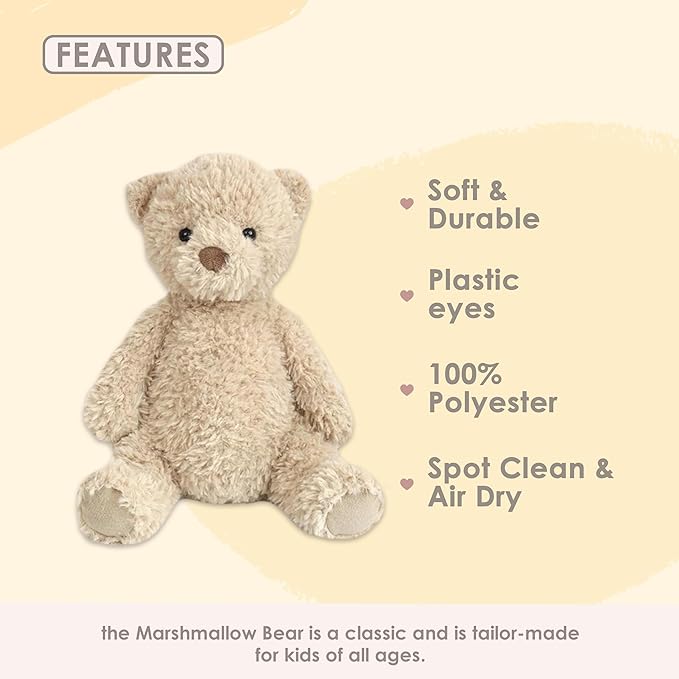MON AMI Marshmallow The Bear Stuffed Animal – 12”, Teddy Bear Plush for Baby Shower, Cute Plushies for Kids of All Ages