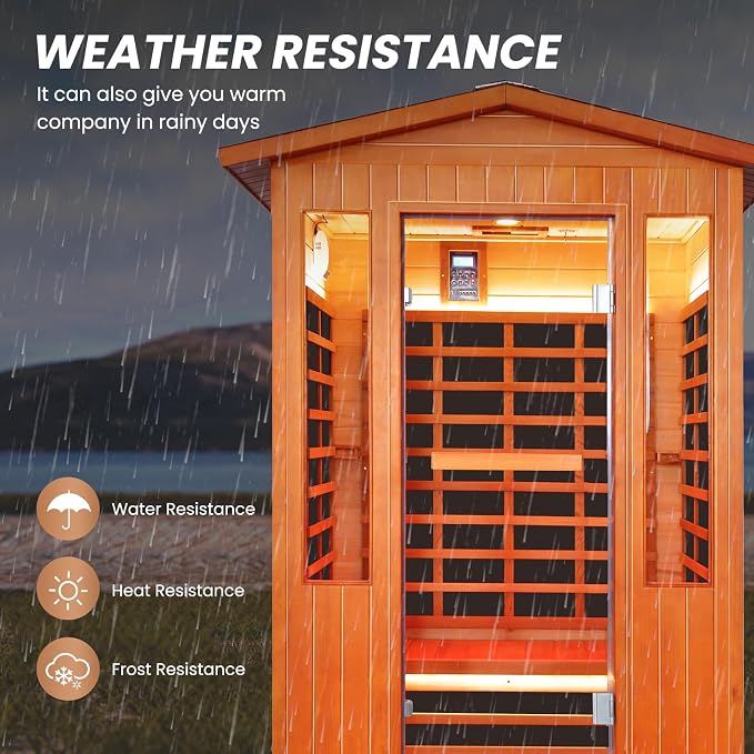 Outdoor Sauna 2 Person Far Infrared Sauna with LED Beauty Lamp Dry Spa Room Low-EMF 2080W 110V Bluetooth Speakers 48.8"x38.2"x81.9"