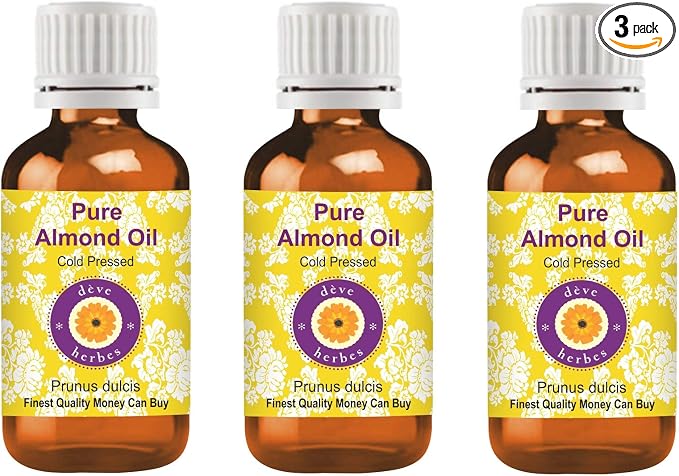 dève herbes Pure Almond Oil (Prunus dulcis) Natural Therapeutic Grade Cold Pressed for Personal Care (Pack of Three) 100ml X 3 (10 oz)