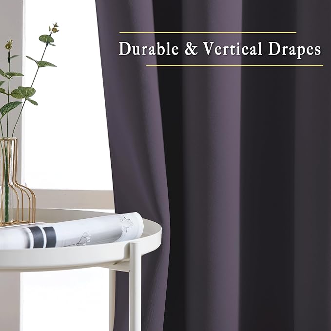 NICETOWN Blackout Bedroom Curtains 66 inches Long, Grommet Room Darkening Thermal Insulated Window Treatments for Home Office/Kids Room, Greyish Purple, 2 Panels, W66 x L66
