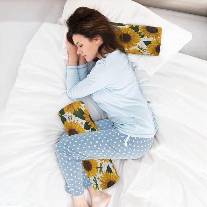 Sunflowers and Green Dragonflies Neck Roll Pillow Bolster Round Health Memory Foam Long Cervical Cylinder Pillows with Removable Washable Cover for Body Bed Legs Back Yoga