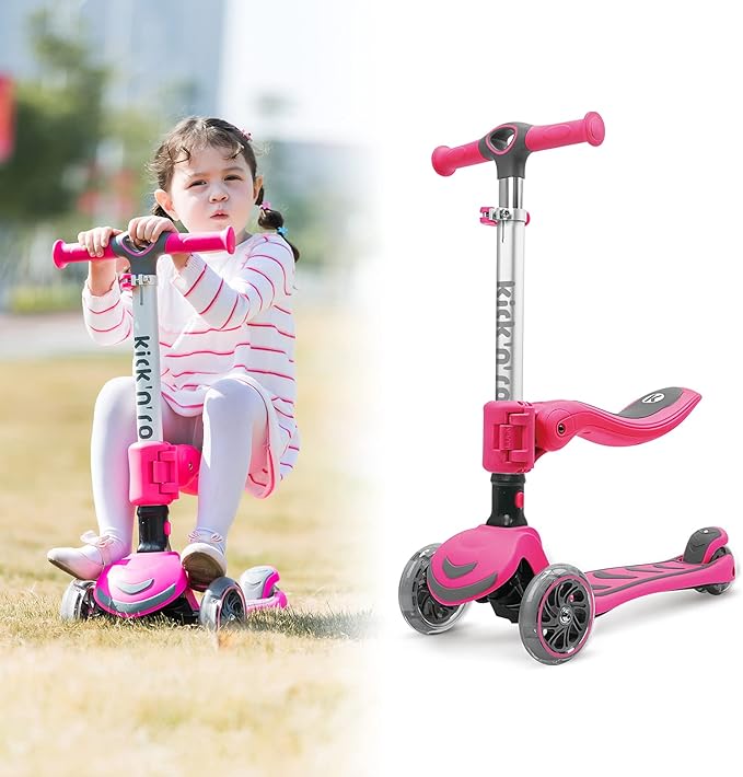 Kicknroll 3-Wheel Scooter for Kids Ages 3-12 with Light-Up Wheels, Folding Design, Adjustable Height, Extra Wide Deck (110 lbs Max)