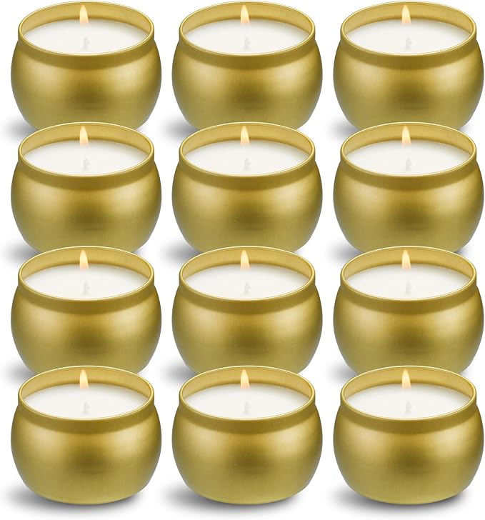 Scented Candles Gift Set, 12 Pack Natural Soy Wax Single tin 4 oz for Family Gatherings, Festive Candles