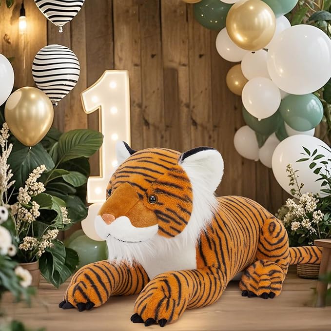 MaoGoLan Giant Tiger Stuffed Animal - 46” Realistic Tiger Plush Toy for Boy Girl Kid, Soft Fluffy Zoo Animal Toy Pillow for Christmas, Baby Shower Party Favor Birthday Gift