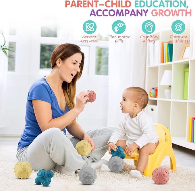 4 Pack Sensory Balls for Baby,Baby Balls Easy Grape Soft Textured Ball Set,Infant Squeeze Sensory Toys,Sensory Exploration Toys Gift for 6-12 Months