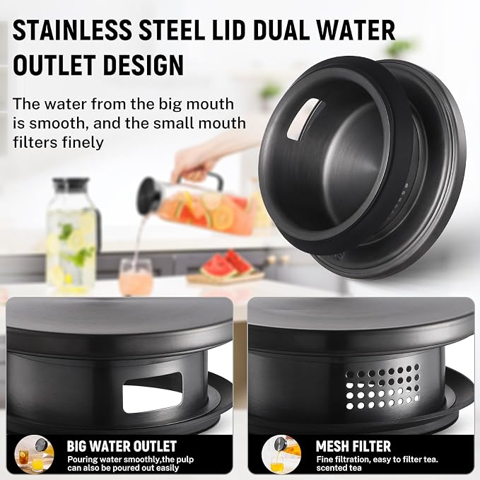 2 Quart (2 Liter 68 oz) Square Glass Pitcher with Lid and Spout, Water Pitchers with Handle for Fridge, Borosilicate Glass Carafe for Hot/Cold Drink, Large Jug for Iced Tea, Coffee, Beverage, Black