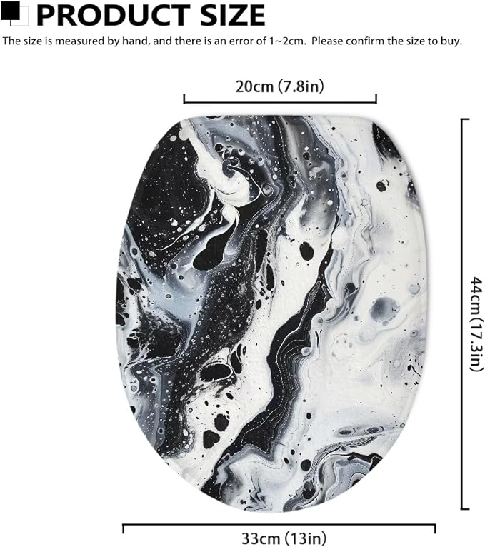 Black and White Marble Toilet Seat Cover, Soft and Comfortable Flannel Seat Cover, Elastic Band at the Bottom Toilet Lid Cover