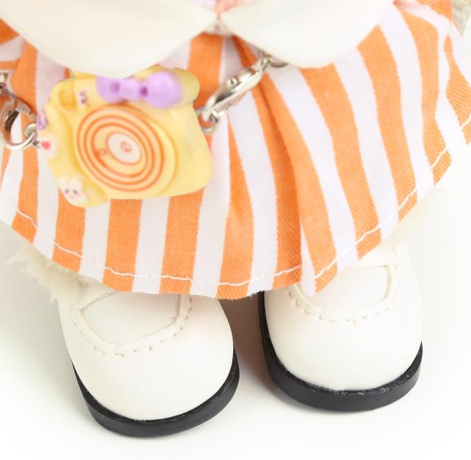 17cm Doll Clothes for Labubu - Kawaii Clown Style Set - Doll's Hat & Doll's Clothing & Doll's Shoes & Camera, Cute Doll Outfit with Accessories for Display, Collectors, Gift - Orange (NO Dolls)