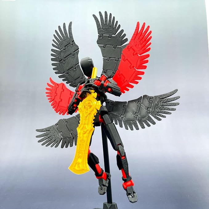 (Assembly Completed) 3D Printed T13 Titan 13 Action Figure 5.54-inch Dummy Lucky 13 Action Figure with 9 Types of Weapons and 5 Types of Hands, (Black Red)