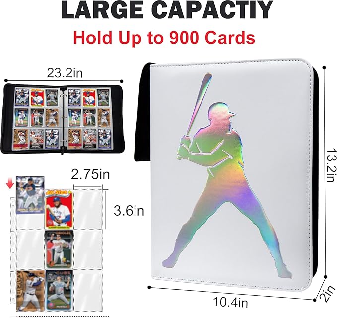 900 Pockets Baseball Card Binder, Portable Waterproof Storage Album with Removable Sleeves for Baseball Sports Cards 2025 2026 Collectors