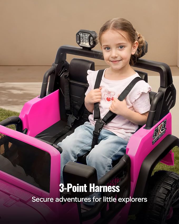 Outfunny 2 Seater Ride on Car Toy, 24V 4WD Electric Car for Kids 4-8 with Remote Control, 4x200W Motors, Capacity 150 lb - Hot Pink