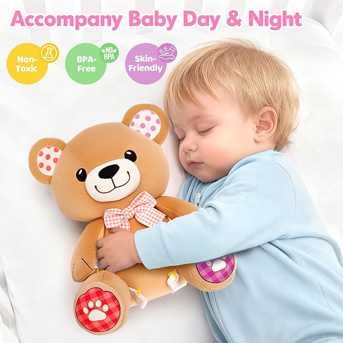 Baby Toys 6-12 Months, Bear Musical Plush with Lights,ABCs,Animal Sounds, Numbers, Infant Early Learning Toy, Christmas Birthday Gifts for 6+ Month Boys &Girls