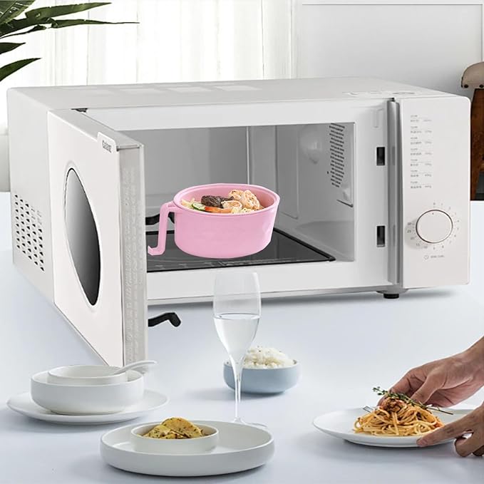 OZY Microwave Ramen Bowl，Ramen Noodle Cooker with Spoon Chopsticks Fork，Ramen Cooker with Handles，College Dorm Room Essentials，BPA-Free (Pink)