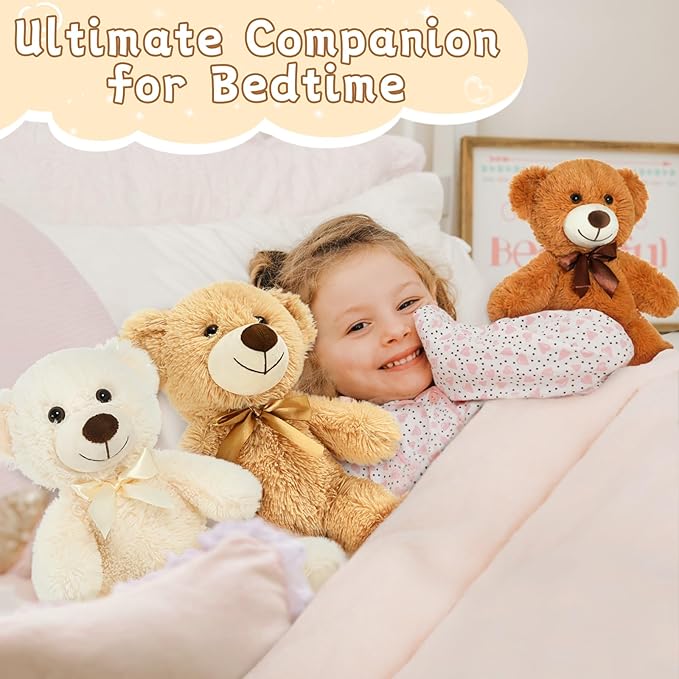 MorisMos 3Pcs Teddy Bears Bulk Baby Shower, 14inch Cute Teddy Bear Stuffed Animals Plush, Small Stuffed Bears on Centerpiece Baby Shower, Dark Brown