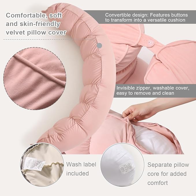 Peallow(Pat. Pend) – Long Round Body Pillow for Adults, Bolster Pillow for Sleeping, Soft and Supportive Pillow for Sleeping & Lumbar Support (Soft Pastel Pink, 59")