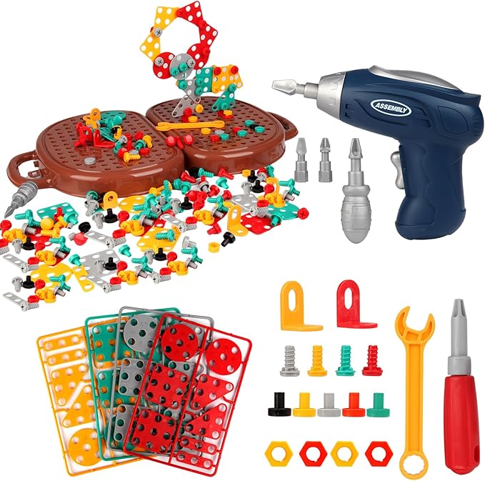 YououiiMagic Montessori Play Toolbox Bear, STEM Kits for Kids Ages 3-12, Creativity Tool Box with Drill Kids Building Toys, DIY Educational Construction Engineering Toys Preschool Toys