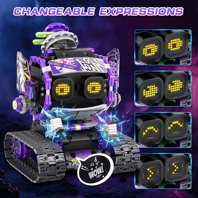 Robot Building Toy with LED Eyes & Sound, App Remote Controlled STEM Rechargeable Robotics Building Set 458 PCS, 3 in 1 RC Tech Building Block Kit Gift for Kids Boys Girls 6 7 8 9 10 11 12+