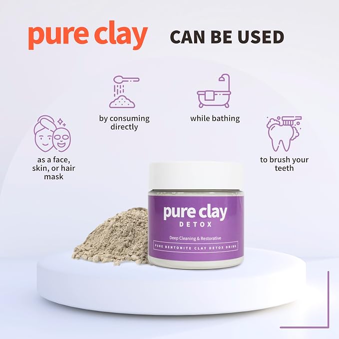 Pure Clay Detox | Therapeutic Grade Calcium Bentonite Clay Powder | GRAS-Affirmed | Indian Healing Face Mask | Deep Pore Cleansing | Body Wrap Hair Mask Bath | Ultra Fine | 16 oz | Acne Oily Skin Foot