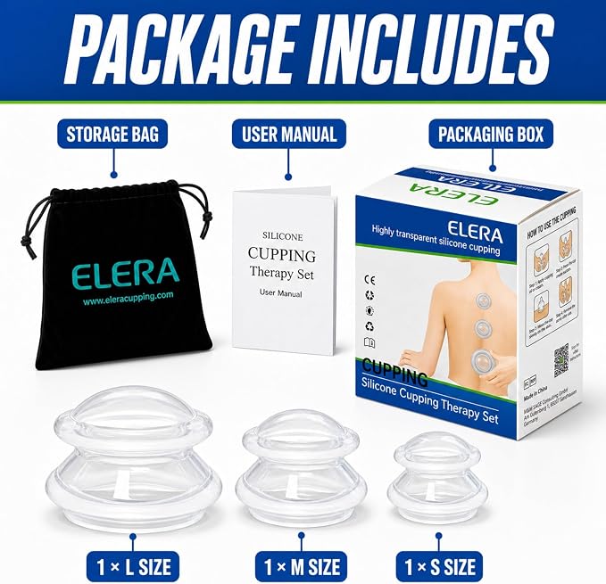 ELERA Cupping Kit for Massage Therapy – Silicone Cupping Therapy Set with 3 Massage Cups (S/M/L), Ideal for Cellulite, Relaxation & Daily Self-Care