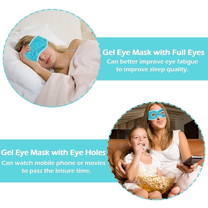Permotary 2PCS Gel Eye Mask Reusable Hot Cold Compress Pack Eye Therapy,Therapeutic Gel Eye Spa Pad for Puffiness/Dark Circles/Eye Bags/Dry Eyes/Headaches/Migraines/Stress Relief-Blue &Green