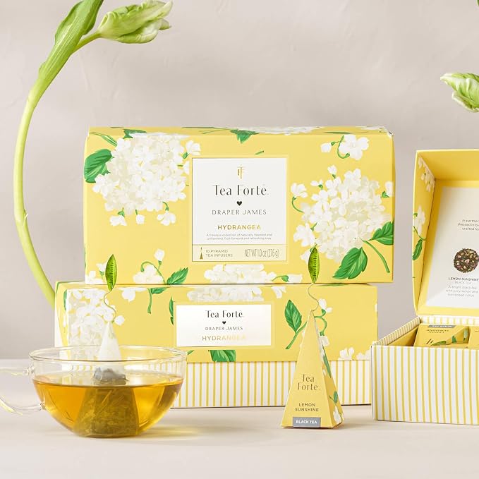Tea Forte Premium Presentation Box Gift Set Sampler, 20 Count, Assorted Blends Individually Wrapped Handcrafted Pyramid Infuser Bags, Hydrangea