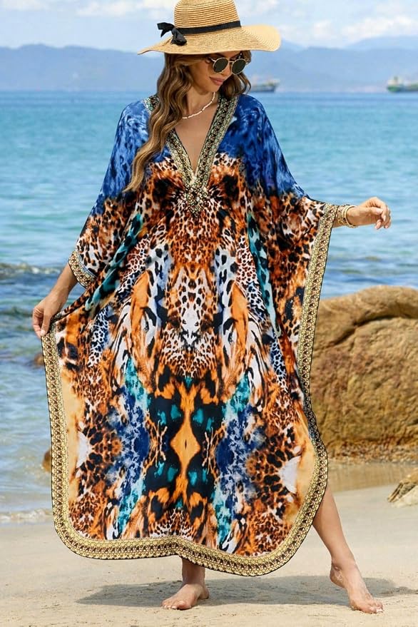 Mumu Dresses for Women Plus Size, Bohemian Kaftan Beach Cover Up Long Maxi Nightgown Soft Loungewear