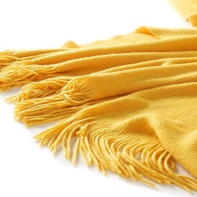 Homiest Yellow Knitted Throw Blanket with Fringe, 50x60 Inch | Pure Acrylic, Lightweight & Breathable, All-Season Use, Machine Washable, Wrinkle & Fade Resistant, for Couch Sofa And Bed