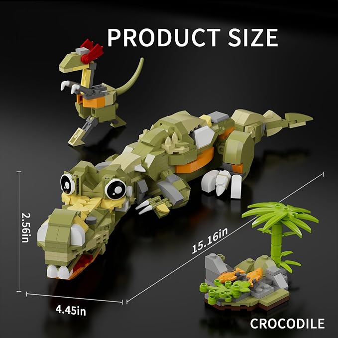 2 in 1 Pterosauria&Crocodile Dinosaur World Park Building Set,Dino Blocks Toys Sets for Boys,Age 6+ Year Old
