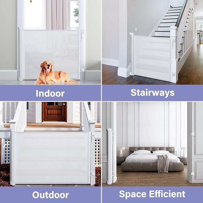 Retractable Baby Gates Extra Wide, PRObebi Retractable Dog Gate for the House Extends to 72" Wide 34" Tall, Gates for Baby Indoor, Stair Gate for Outdoor, Staris, Hallways, Doorways, Deck, Porch