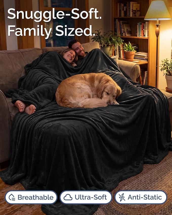 Ultra Soft Fleece Blanket Giant Blanket Size - Flannel Fleece Luxury Blanket - Lightweight for Couch Bed Chair - Thick, Warm and Breathable - All Season Cozy, Black