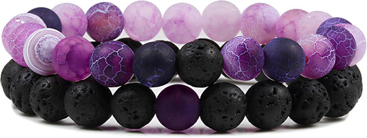 FORUBUS 2Pcs Lava Rock Beaded Bracelet Set – Essential Oil Diffuser Jewelry with Natural Stone Beads for Aromatherapy, Yoga, Meditation, and Stress Relief, Stretchy Bracelets for Women Men