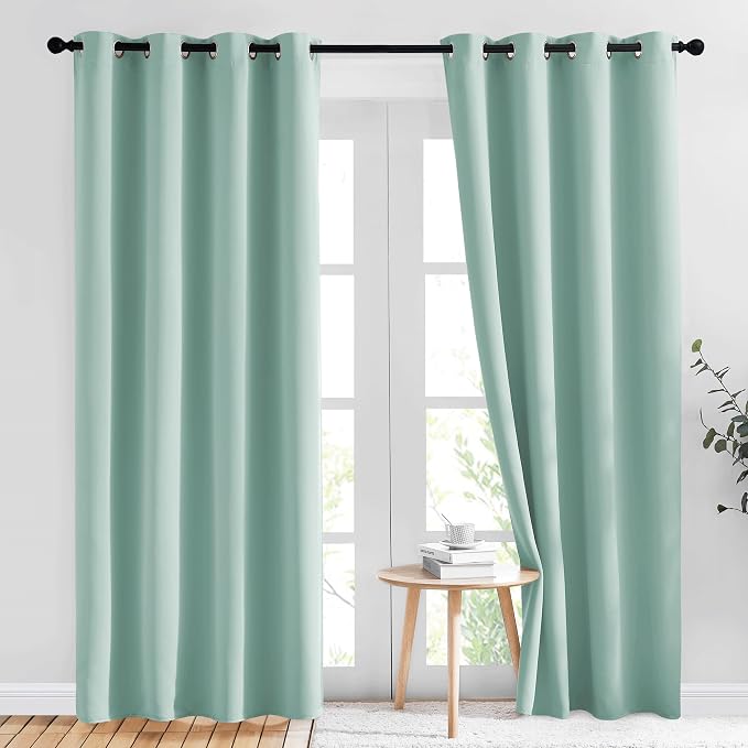 NICETOWN Seafoam Green Curtains 2 Panels 84 inches Long - Grommet Blackout Thermal Insulated Room Darkening Sound Reducing Window Drapes for Living Room/Bedroom, W52 x L84