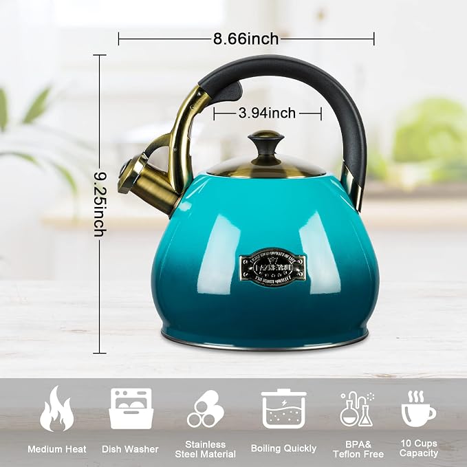 Tea Kettle Stovetop Whistling Kettle Teapot, 3Quart Tea Pot Stainless Steel Teakettle for Stove Top with Heat Proof Ergonomic Handle