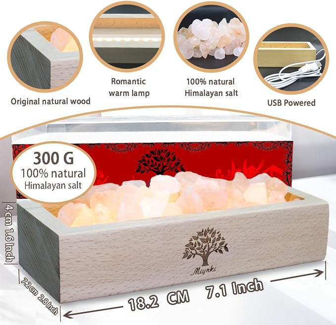 Himalayan Pink Salt Lamp Diffuser with Wood Base - 300g Natural Salt, USB Powered, Warm Light & 10ml Passion Fruit Essential Oil Set for Aroma, Relaxation, Meditation, Home Decor, Gifts