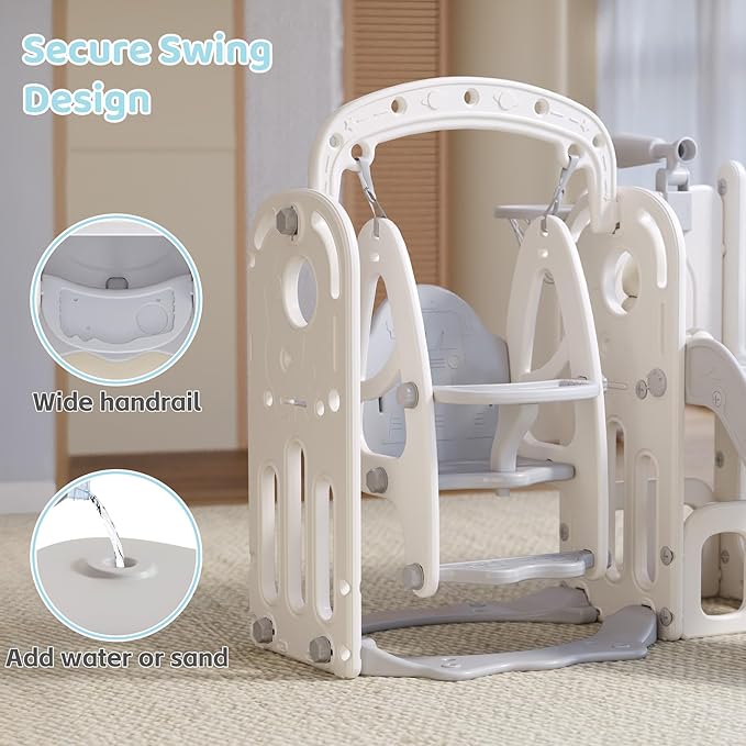 Toddler Slide and Swing Set for 1-3, 9 in 1 Kids Indoor Outdoor Playset, Baby Playground with Basketball Hoop, Telescope