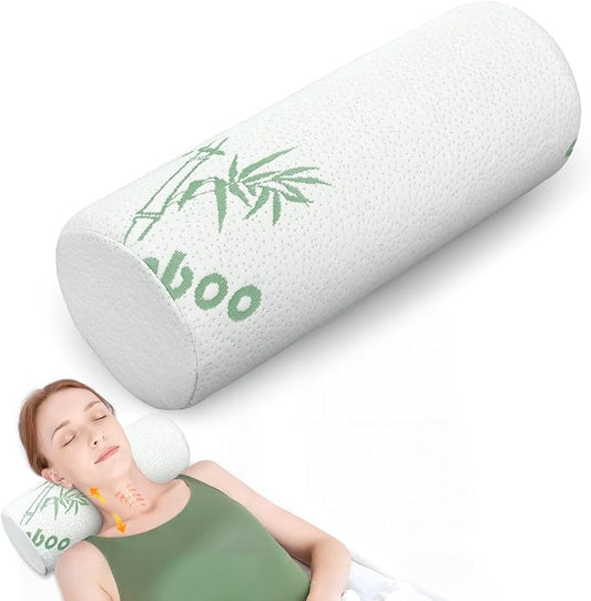 Bucherry 1 Pcs 15.8 x 5.9 Inches Cervical Neck Roll Memory Foam Pillow Cylinder Bolster Pillow for Bed Round Neck Support with Removable Washable Cover for Sleeping Travel Yoga Legs Back Lumbar