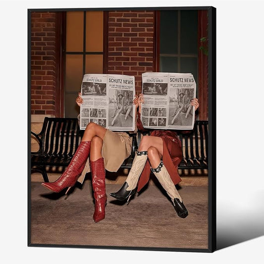 Brown Luxury Old Money Style Woman Wall Art Trendy Newspaper Poster 08x10 inch Black Framed Vintage Aesthetic Canvas Prints for Bedroom Bar Apartment Wall Decor