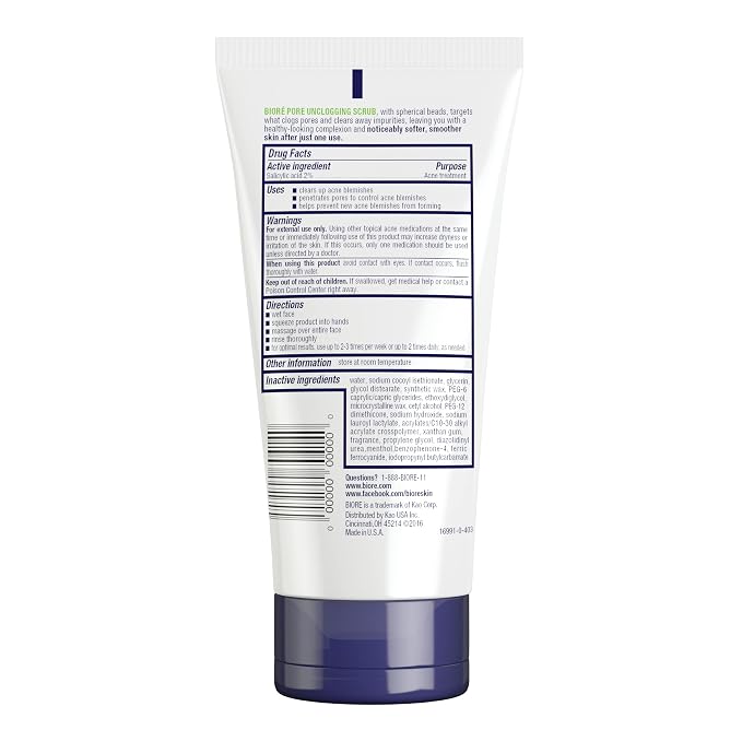 Biore Pore Unclogging Scrub With Salicylic Acid, Oil Free, 5 Oz | Removes Excess Dirt & Oils, Deep Exfoliation, Clears Congestion, Smooth Texture, Fresh Clean Finish