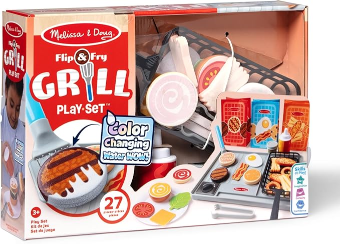Melissa & Doug Flip & Fry Grill Play Set with Water Wow!® Kids Kitchen Playset with Color Changing Play Food, Preschool Toys for Girls & Boys Ages 3+