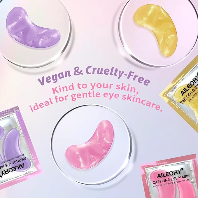 AILEORY Under Eye Patches for Dark Circles, Puffiness, Fine Lines, Eye Mask Set with Retinol, 24K Gold, Caffeine, Gel Mask for Birthday & Mothers Day Gifts, Skincare Gift for Women & Men, 24 Pairs