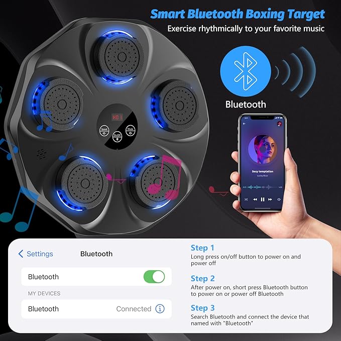 Music Boxing Machine, Interactive Punching Trainer with Boxing Gloves, Large Size Wall Mounted Electronic Boxing Target for Adult Kids, 9 Modes & 9 Speeds