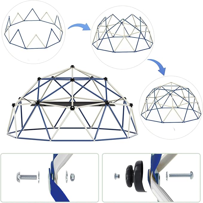 Climbing Dome,10FT Dome Climber with Hammock, Outdoor Jungle Gym for Kids, Supports Jungle Gym up to 1,000 lbs, Rust Resistant, Easy to Assemble, Gift for Kids, Blue+White
