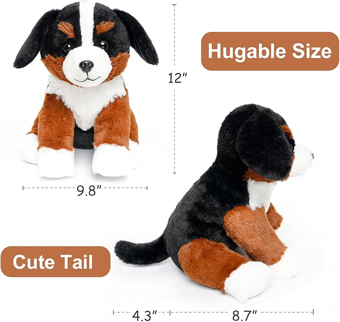 Bernese Mountain Dog Stuffed Animals Puppy Plush Toys for Boy Girl Kids Gift Birthday, 12 inches