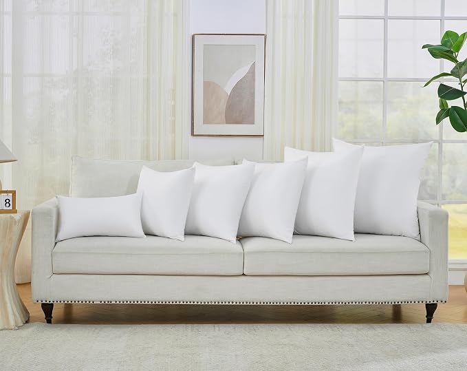 Longhui bedding White Throw Pillow Inserts 18x18 Set of 2, 100% Cotton Cover with Polyester Fill, 2-in-1 Use as Stuffers or Standalone Decor for Couch, Bed, Living Room, Outdoor