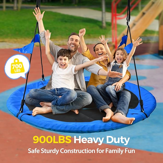 PACEARTH 60” Tree Swing for Kids & Adults Outdoor Saucer Swing 60-Inch Diameter 900D Oxford Fabric Splash and UV Resistant Heavy Duty 900LBS Weight Capacity with Tree Straps and 360° Swivel, Blue