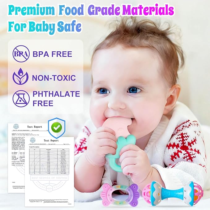 Baby Toys 0-6 Months - Baby Rattles Teething Toys 3-6 Month Infant Toys 6-12 Months Teether Toy 3 4 5 6 Month Old Newborn Essentials Must Haves Wrist Socks Christmas Gifts Valentines Gifts for Kids