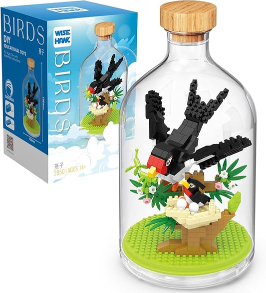 Creative Swallows Toy Building Set,Adult Mini Animal Friend Set,Party Favors Gift for Kid,Animal Lover Office Home Decor Birds Building Block Kit,New Year Easter Birthday Gift for Boys Girls