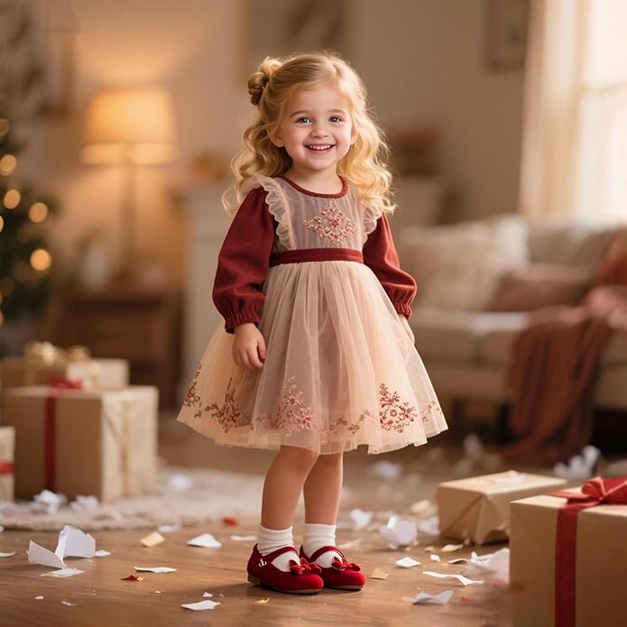 THEE BRON Mary Jane Ballet Flats - Girls' Dress Shoes with Hook & Loop Closure